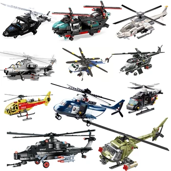 Helicóptero Conjuntos De Polícia Da Cidade De Avião Militar Modelo De Construção De Blocos De Guerra Do Exército Lutador De Resgate De Incêndio De Helicóptero Huey Swat Tijolos Brinquedos