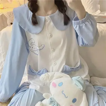 HelloKittys Pijama Conjunto Kawaii Sanrio Cinnamoroll Cartoon Menina Anime Coração Solto De Manga Longa, Calça Casual Homewear Moda Jaqueta