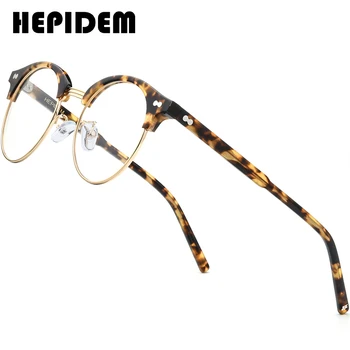 HEPIDEM Acetato de Óculos com Armação de Homens Retrô Vintage Rodada Óculos Nerd Mulheres Prescrição de Óculos de Miopia de Óculos 9123