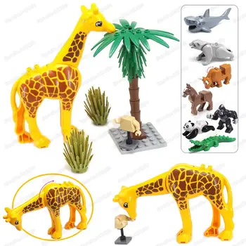 Herbívoros Girafa Animal Conjunto De Montagem De Blocos De Construção De Moc Animal Figuras Do Mundo Pet Amigo Cenas Modelo De Criança Presente De Natal Do Brinquedo
