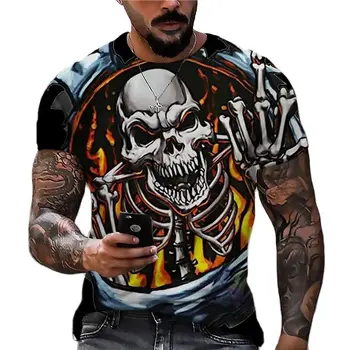 Homens assustador crânio T-shirt de impressão 3d morte do crânio de manga curta tamanho grande T-shirt de roupas masculinas