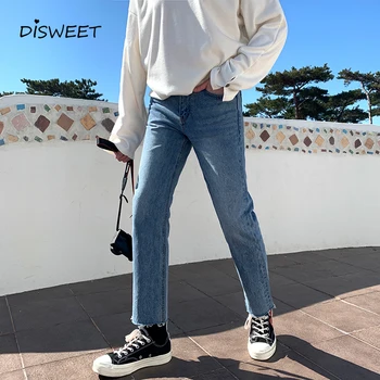 Homens Reta Casual Jeans coreano Todos-Correspondência dos Homens Primavera Jeans Solta Nove Pontos Slim Homens de Calças de 2021