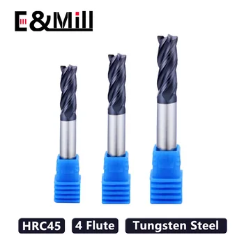 HRC45 4 Flauta do Aço de Tungstênio da Fresa NC de ferramentas de metal duro 1-16mm Aço Inoxidável Haste Reta Final do Moinho TIAIN Revestimento fresagem