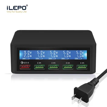 ILEPO Display LCD QC 3.0 USB Carregador do Telefone Móvel de Carregamento Rápido Carregador Carregador de Telefone Estação de Carregamento de 5 Porta USB do carregador Rápido
