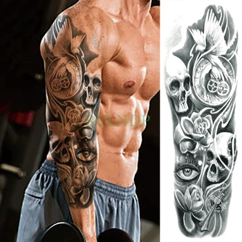 Impermeável da Etiqueta Temporária Tatuagem de Caveira Cruz Pássaro olho braço completo falso tatto flash tatoo sleeve tamanho grande para homem mulher menina