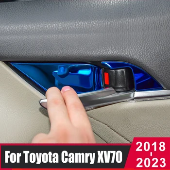Inoxidável Carro maçaneta da Porta Interior Tigela Almofadas Tampa Guarnição Autocolante de Decoração Para Toyota Camry 70 XV70 2018-2021 2022 2023 Acessórios