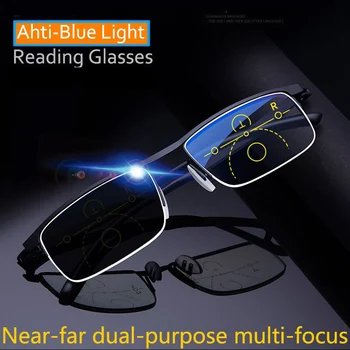 Inteligente Multifocal progressiva óculos de leitura para homens mulheres perto e dual-use Anti-Luz Azul ajuste automático de Óculos