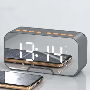 Inteligente, Relógio Despertador Digital Multifuncional Leitor de Música compatível com Bluetooth Chamada de Voz Rádio FM Temperatura Espelho Relógio de Mesa