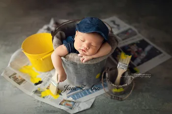 Jane Z Ann menino ganga elástica macacão com chapéu de recém-nascidos adereços foto estúdio de filmagens acessórios