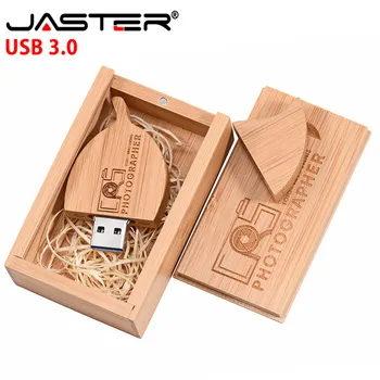 JASTER Usb 3.0 de Madeira Folha + Caixa de Drives Flash Usb Stick de Memória Pen Drive de 4GB 16GB 32GB 64GB-Presente(Livre de Logotipo Personalizado)