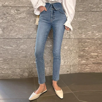 Jeans Vintage Mulheres De Jeans, Calças De 2021 Moda Streetwear Cintura Alta Jeans, Calças De Lápis De Outono Coreano Primavera Alongamento Elástico
