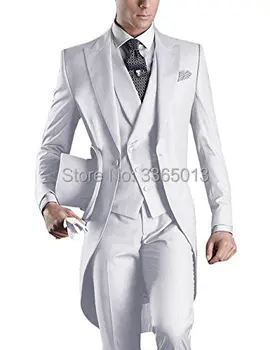 JELTONEWIN italiano 3 Terno de Peça Cavalheiro Formal do Noivo Vestir Smoking Para os Homens Brancos Tailcoat Jantar de Casamento Ternos