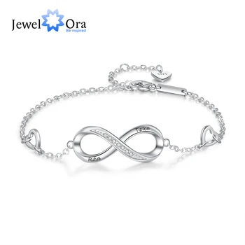 JewelOra Nome Personalizado Gravado Bracelete para as Mulheres Personalizado de Prata 925 Pulseira Infinito Promessa de Presente para Ela