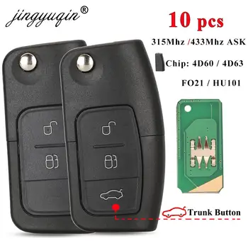 jingyuqin 10pcs 3 Botão Remoto Chave do Carro 433/315MHz 4D63 4D60 para Ford Focus, Mondeo Galaxy Fiesta C Max S Max FO21 Flip-Chave