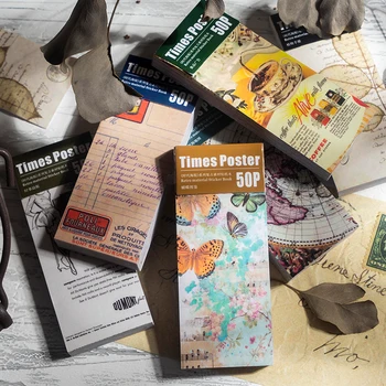 Journamm 50patterns/pack Vintage Deco Materiais Adesivos Mini Livro DIY álbuns de recortes, Colagem de Lixo de Revista de Artesanato Etiqueta de papel de carta
