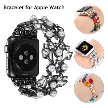 Jóias Bling Bracelete para Apple Faixa de Relógio de 44mm Cinta Elástica para iWatch SE a Série 6/5 Pulseira de 40 mm Pulseira de Menina para Mulher