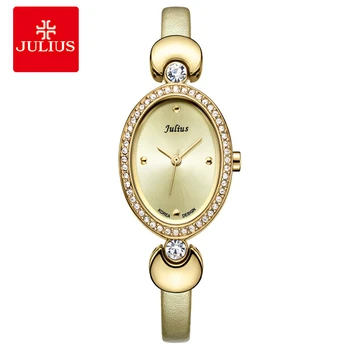 JÚLIO Barato Promoção de relógios de Alta Qualidade de Ouro Tom Banda de Couro Presente Romântico Para GF Senhoras Vestido de Wtach Elegante Montre JA-313