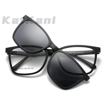KatKani Homens 1+5 Óptico Prescrição de Óculos com Armação Óculos de sol Polarizados Magnético Absorção Conjunto UV400 Óculos de Armação K12122