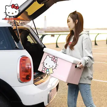 kawaii Hello Kitty Carro de Inicialização Caixa de Armazenamento de Carro Montado Feminino Cartoon Acabamento Caixa de Armazenamento de Inicialização de Armazenamento de Caixa de Presente para a Família