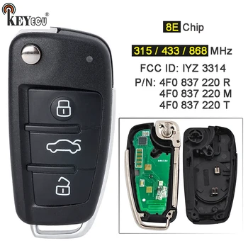 KEYECU 433MHz 8E Chip P/N: 4F0837220R 4F0837220M 4F0837220T 4F0 837 220Ti Flip Remoto Chave do Carro Fob para Audi A6 / S6 Q7 2004-2015