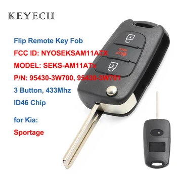 Keyecu Flip Dobrável Remoto chaveiro de 3 Botões 433Mhz ID46 Chip para Kia Sportage 2010 2011 2012 2013 NYOSEKSAM11ATX, 95430-3W700