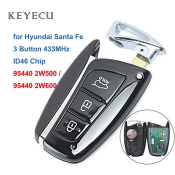 Keyecu Smart Remote Chave do Carro Fob 3 Botões 433MHz ID46 Chip para Hyundai Santa Fe 2012-2015 FCC ID: 95440 2W500 / 2W600