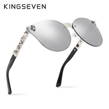 KINGSEVEN Marca de Luxo da Mulher Moda Gótica Espelho Óculos Crânio Armação de Metal do Templo Oculos de sol UV400 Com Acessórios