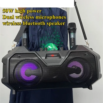 Lanterna de LED Karaoke Microfone sem Fio Duplo de DJ Sistema Portátil Exterior do Alto Volume de KTV Bluetooth alto-Falante Estéreo com Subwoofer