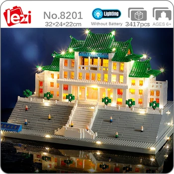 Lezi 8201 Arquitetura Mundial Xiamen University Sala de reunião Mini-Luz Diamante Blocos de Tijolos de Construção de Brinquedo para as Crianças sem Caixa