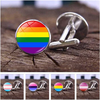 LGBT do arco-íris Orgulho de Punho de Homem de Alta Qualidade Jóias Acessórios do Orgulho Gay Bandeira do arco-íris Foto de Terno, Camisa de botões de Punho Presente dos Amantes