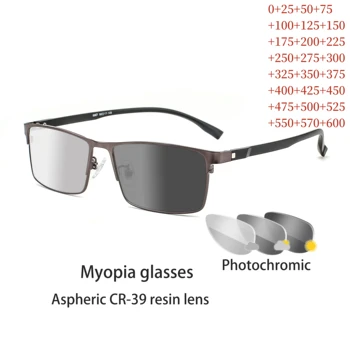 Liga de titânio Fotossensíveis Homens Óculos de Leitura Camaleão CR-39 de Resina Asféricos Lentes de Óculos +25 +1.00 +1.50 +2.00 +2.50 A +6