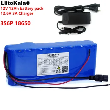 LiitoKala 12v 12A 18650 Bateria de Lítio 12000 mAh Capacidade da Bateria de Lítio, Incluindo Placa Protetora + 12,6 v 3A Carregador