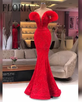 Lindo Decote em V Off Ombro Prom Vestidos de Festa Africana Design Exclusivo Sereia Veste femme sarau Vermelho Gracioso Vestido de Noite