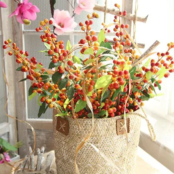 Longa artificial berry ramos de flores, decoração de casamento falso espuma de flores em casa outono decoração queda planta de jardim decoração