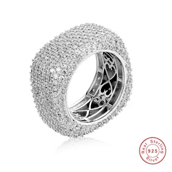 Luxo 925 Anéis de Prata Esterlina Para as Mulheres Brilho Quadrados de Pavimentação Completa 420PCS Simulado Diamante Platina anel de Cocktail presente da Jóia