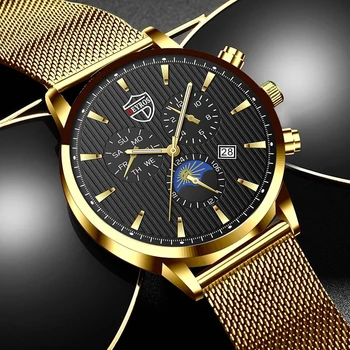 Luxo Homens Relógios de Aço Inoxidável com esteira de Malha de Quartzo relógio de Pulso Novo de Couro dos Homens Casual Luminoso do Relógio relógio masculino
