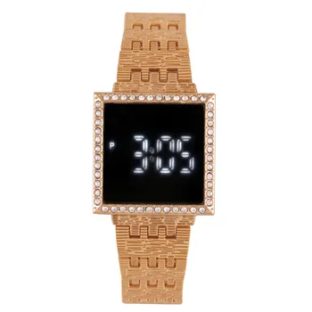 Luxo Rosa de Ouro Digital do DIODO emissor de Relógios de Aço Inoxidável do Relógio de Diamantes para as Mulheres Eletrônico relógio de Pulso Com Luminoso Semana de Calendário