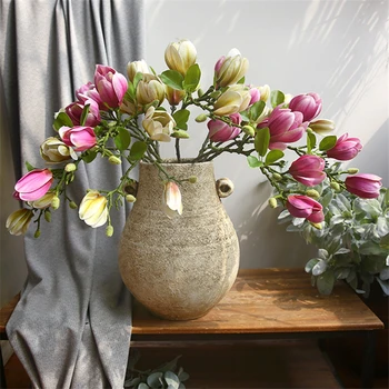Látex Magnolia bud ramo falso Flores para casa, festa de Casamento, decoração de flores artificiales de decoração de quarto