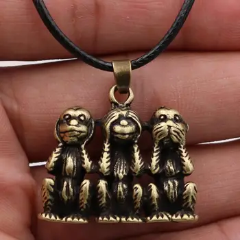 Macaco bonito de Jóias de Moda para as Mulheres Instrução colar & pingentes Vintage criativo três macaco colar