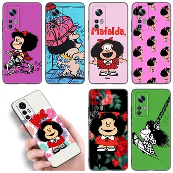 Mafalda Cartoon Caso De Telefone Xiaomi Mi 10T 11 12 Lite 11i 11T 12X 12S POCO F4 X3 X4 GT NFC F3 M3 M4 Pro 5G Macia Capa Preta