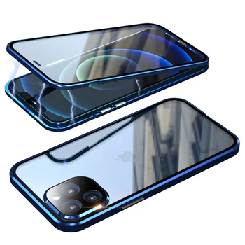 Magnético de Metal Para o iphone 12 pro Max Mini Caso da Câmara de proteção de Vidro Para o iphone 12 de caso funda luxo coque tampa da caixa do telefone