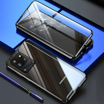 Magnético de Vidro Telefone Flip Case para Samsung A22 A02S A20S A40 A41 Casos de Metal Ímã de Vidro Total Cobertura à prova de Choque Proteger Tampa