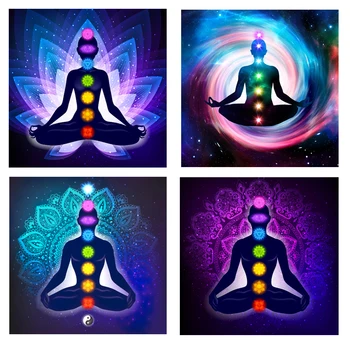 Mandala Chakra Yoga Arte de Pintura, Yoga, Meditação Colorido Tela de Pintura de Cartazes e Estampas para Casa arte de Parede Decoração
