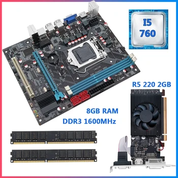 MAQUINISTA H55 LGA 1156 placa-Mãe Kit Com Intel Core i5 760 CPU memória DDR3 8GB( 2*4g）RAM e R5 220 2GB placa Gráfica VGA
