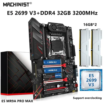 MAQUINISTA MR9A PRO MAX placa-Mãe LGA 2011-3 Kit Xeon E5 2699 V3 CPU Processador de 32 G=16G*2 memória RAM DDR4 3200MHz Conjunto NVME M. 2 SATA3