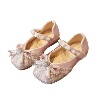 Meninas Sapatos De Couro Primavera, Outono Novo Arco Bonito Pérola Menina Sapatos Televisão Saltos De Sapatos Crianças Sapatos De Princesa