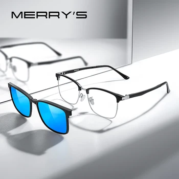 MERRYS DESIGN 2 Em 1 Ímã Polarizada Clipe de Óculos de Moldura Para os Homens, as Mulheres Óptico Clipe de Óculos de Praça Semi-Óculos sem aro S2319