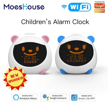 Mes wi-Fi Smart Kids' Alarme Sono Treinador Relógio de Luz de Som Expressão de Vida Inteligente Tuya Aplicativo de Controle de Voz com Alexa Inicial do Google