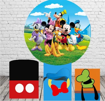 Mickey Mouse Clubhouse Festa de Aniversário do Círculo de pano de Fundo os Seus Amigos Feliz 1º Aniversário Redonda de Fundo para Crianças Bolo Tabela de Cobre