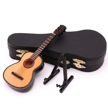 Mini Guitarra Clássica de modelo em Miniatura de Guitarra Réplica do Modelo com Suporte e caixa de Mini Acessórios para Instrumentos Musicais